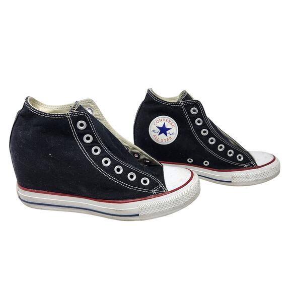 Converse Black and White High-Top Sneakers with Platform Hidden Wedge Size 8 - Picture 2 of 10